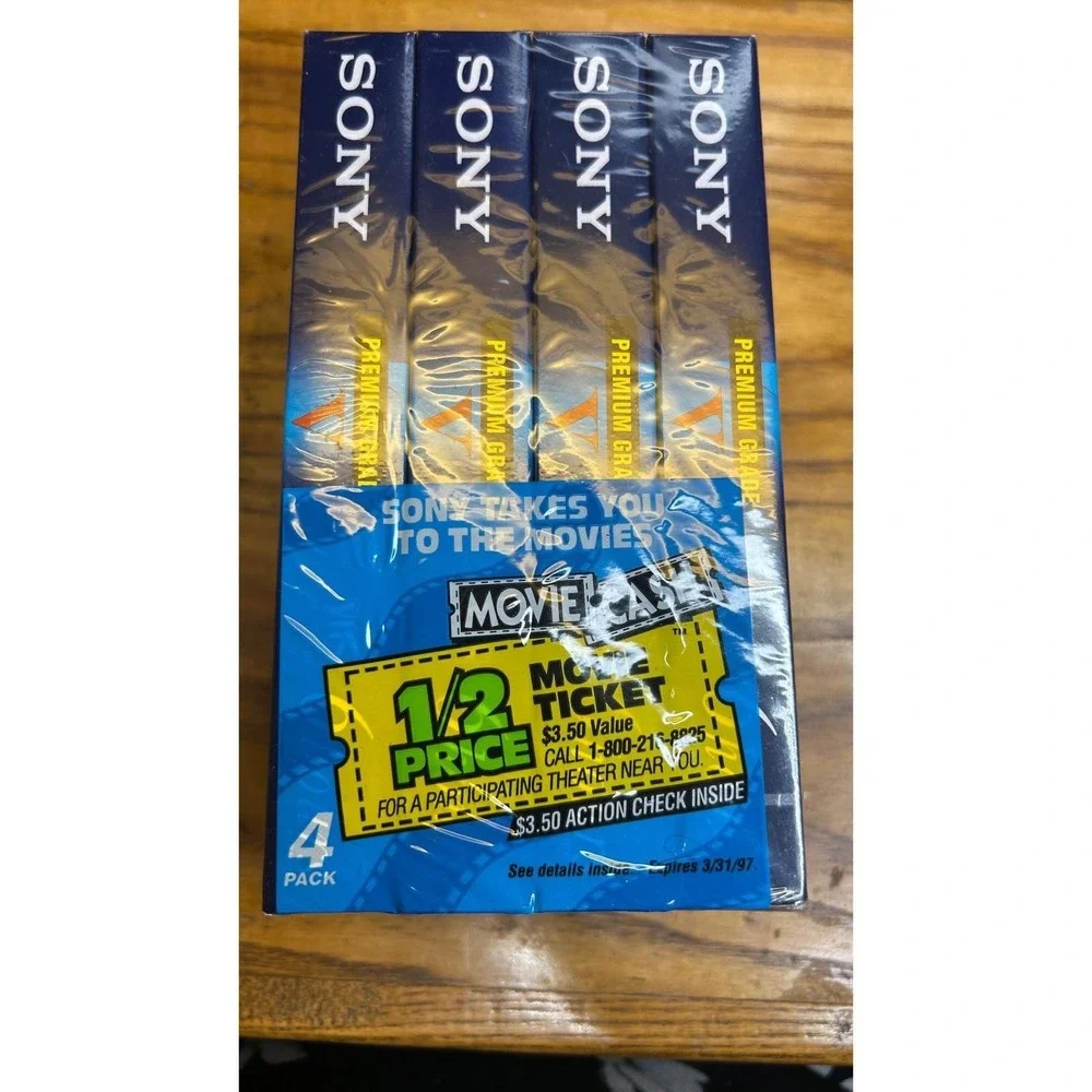 Sony‎ VHS T-120 Blank Cassette Tapes 4 Pack Premium Grade 6 Hours New Sealed